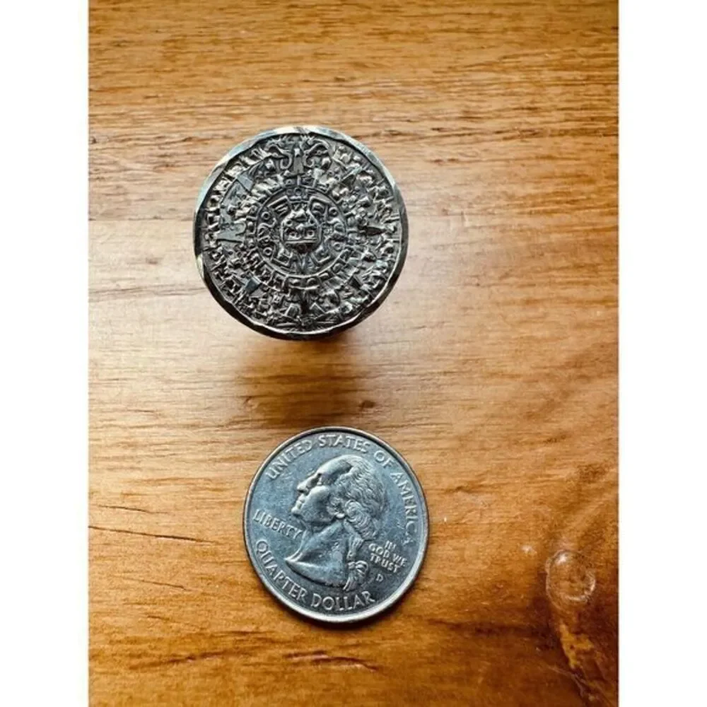 MEXICO 925‎ Sterling Silver Mayan Aztec Sun Calendar Cufflinks Vintage 10.62g
